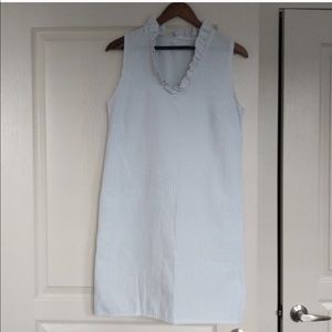 seersucker ruffle v neck tank stripe dress white